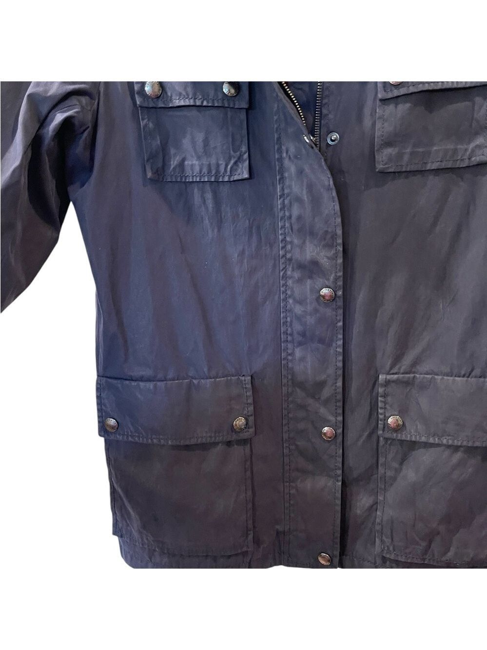 Banana Republic Womens Jacket Blue Waxed Canvas Corduroy Collar Barn Coat Medium - Picture 5 of 7